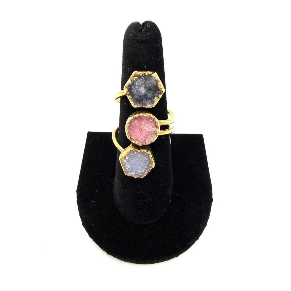 NWT Gold-Tone Triple Druzy Ring with Pink and Lavender Stones